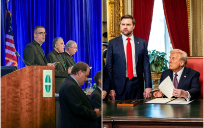 Kollasj av USAs biskoper (til venstre) og Trump-administrasjonen (til høyre)