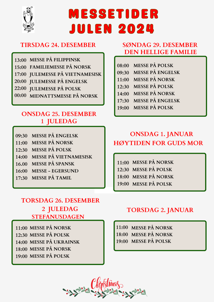 Messetider julen 2024 for St. Svithun menighet