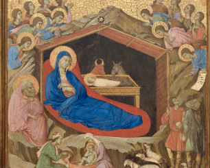 Dette panelet er en del av det monumentale alterverket Maestà (1311), skapt av den sienesiske mesteren Duccio di Buoninsegna. Utsnitt. 